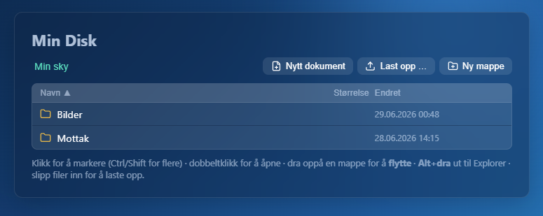 Luna Cloud — Min Disk med dra-og-slipp