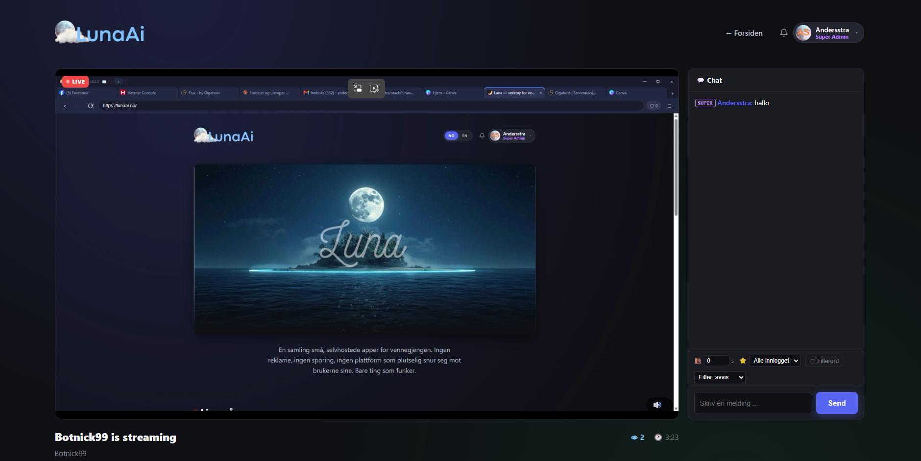 Livestream — kommer snart på lunaeco.no