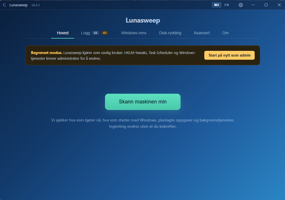 Lunasweep — Windows-rydder i Luna-drakt