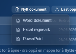 Nytt dokument via OnlyOffice — Word, regneark og PowerPoint